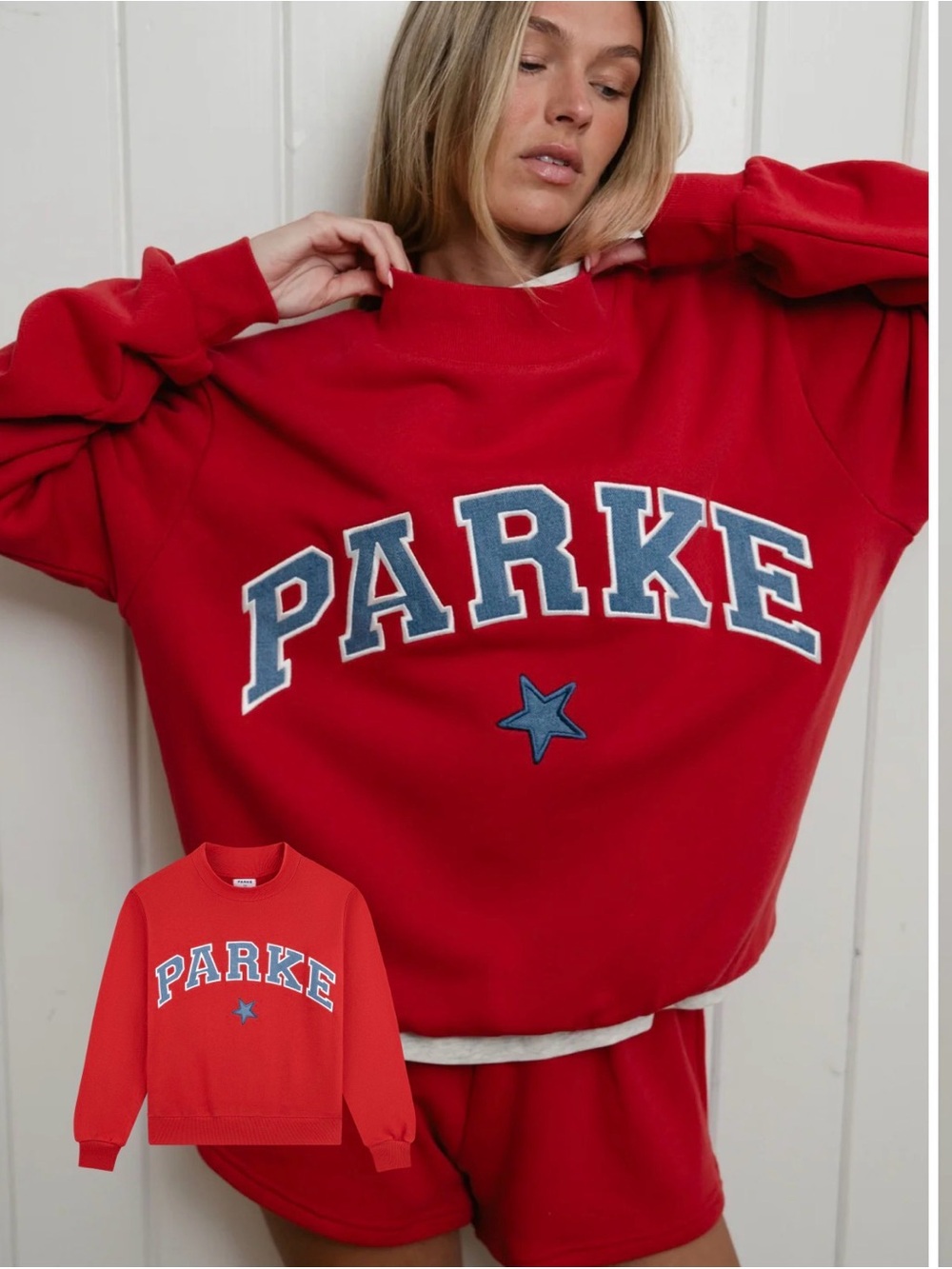 PARKE Red Crewneck Sweatshirt with Navy Appliqué